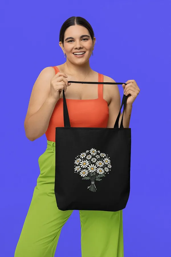 Black_Canvas_Flower_Tote_Bag_With_Zipper_And_Pocket