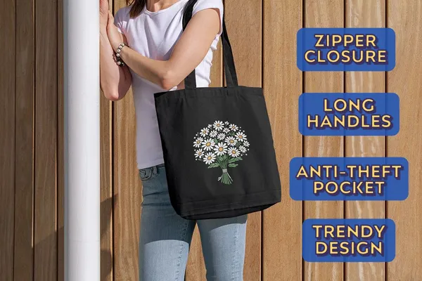 Black_Canvas_Flower_Tote_Bag_With_Zipper_And_Pocket