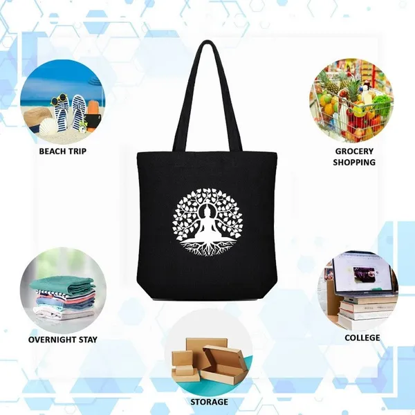 Black_&_White_Buddha_Tote_Bag_With_Zipper_And_Pocket