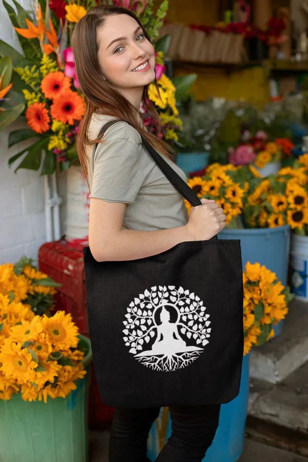 Black_&_White_Buddha_Tote_Bag_With_Zipper_And_Pocket
