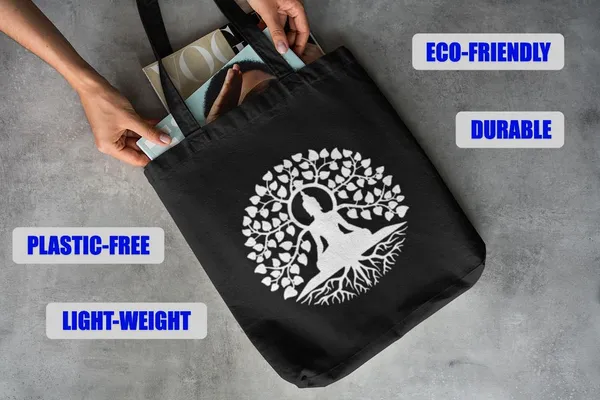 Black_&_White_Buddha_Tote_Bag_With_Zipper_And_Pocket