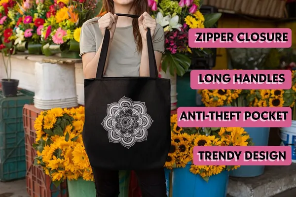 Black_Canvas_Abstract_Design_Tote_Bag_With_Zipper_And_Pocket