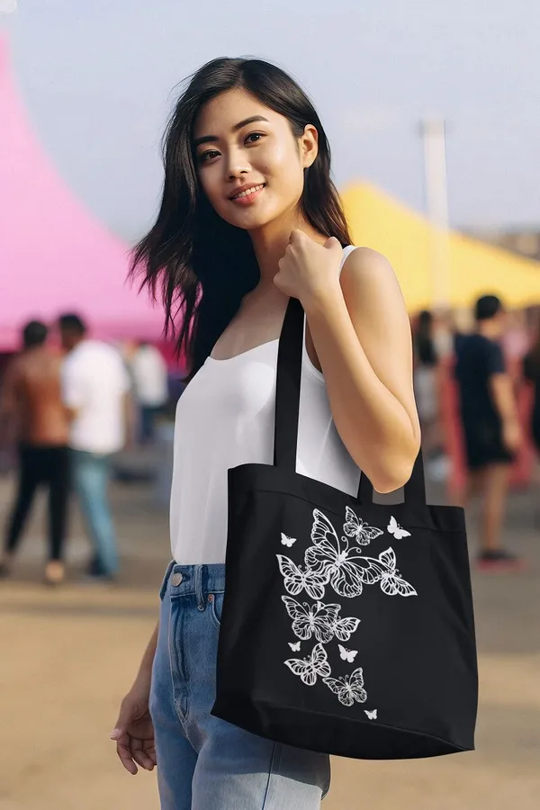 Black_Canvas_Butterfly_Tote_Bag_With_Zipper_Pocket