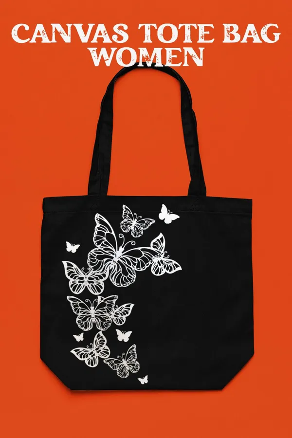 Black_Canvas_Butterfly_Tote_Bag_With_Zipper_Pocket
