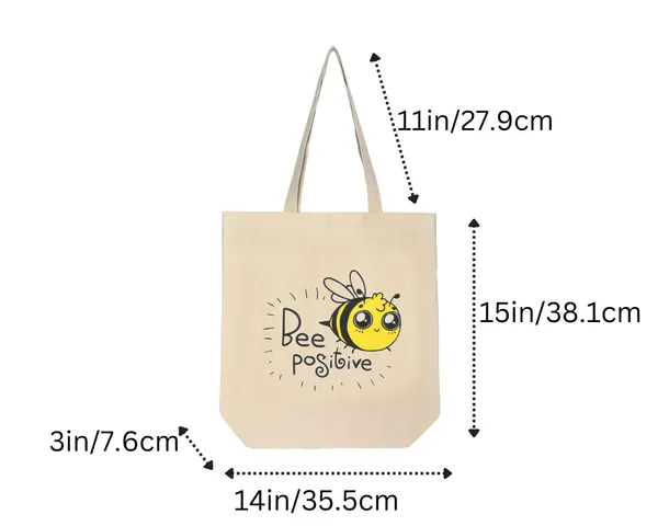 White_Canvas_Honeybee_Tote_Bag_With_Zipper_And_Pocket