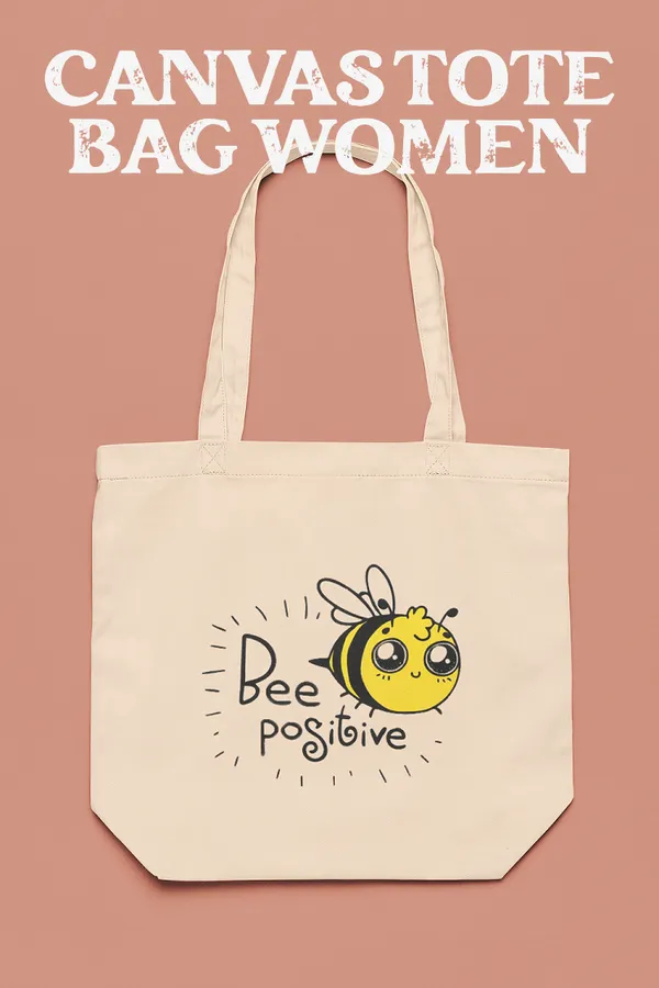 White_Canvas_Honeybee_Tote_Bag_With_Zipper_And_Pocket