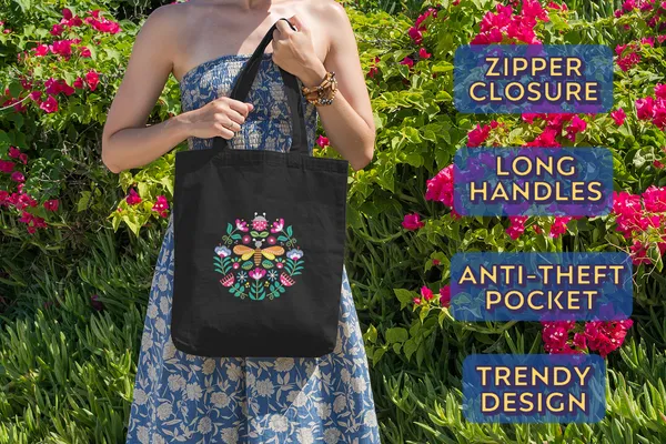 Black_Canvas_Butterfly_Tote_Bag_With_Zipper_And_Pocket