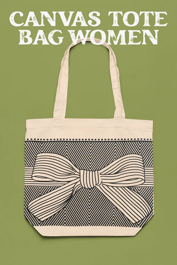 White_&_Black_Bow_Print_Canvas_Tote_Bag_For_Women