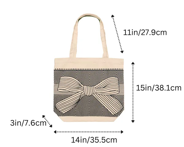 White_&_Black_Bow_Print_Canvas_Tote_Bag_For_Women