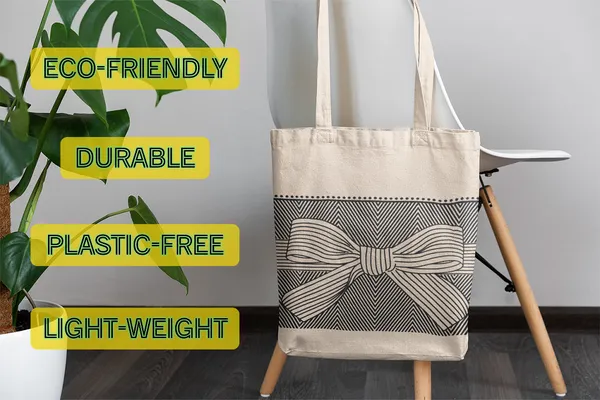 White_&_Black_Bow_Print_Canvas_Tote_Bag_For_Women