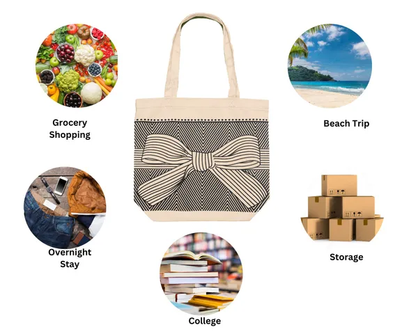 White_&_Black_Bow_Print_Canvas_Tote_Bag_For_Women
