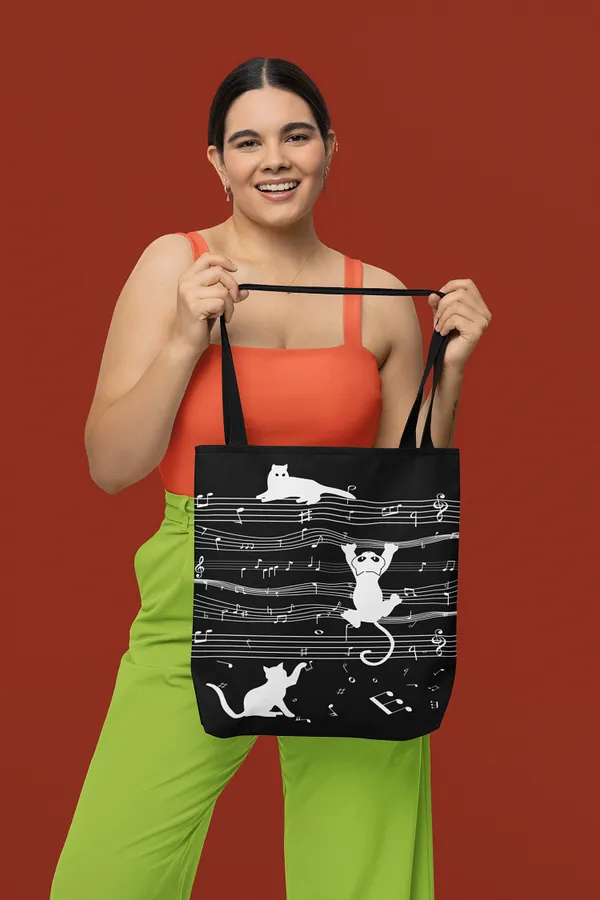 Black_&_White_Canvas_Musical_Cat_Tote_Bag_With_Zipper_And_Pocket