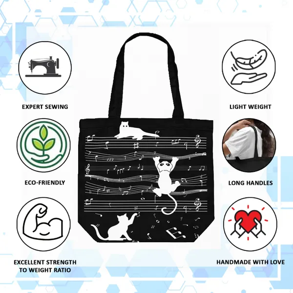 Black_&_White_Canvas_Musical_Cat_Tote_Bag_With_Zipper_And_Pocket