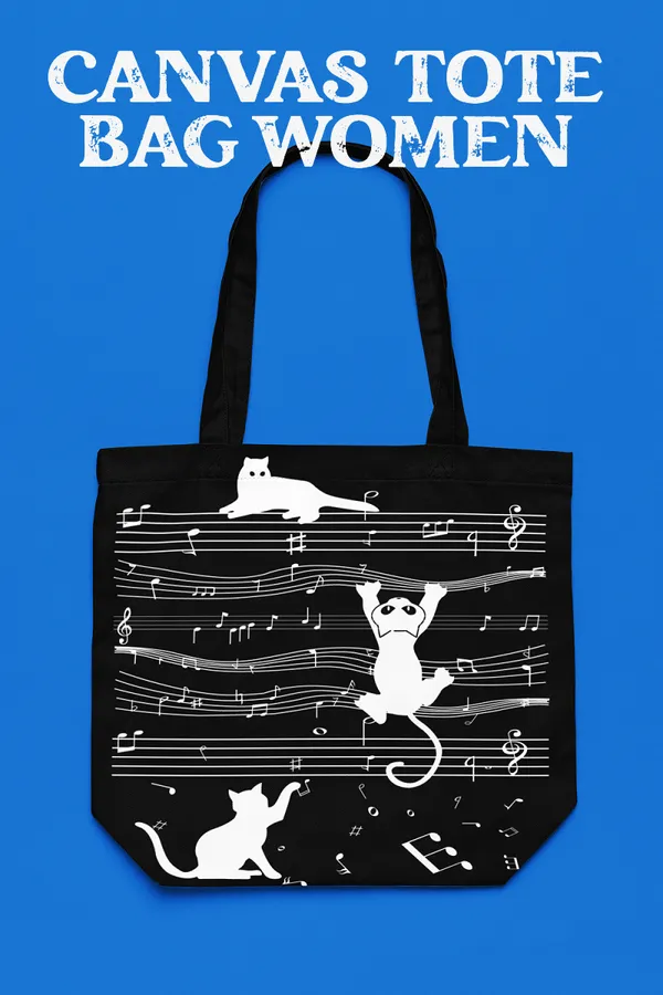 Black_&_White_Canvas_Musical_Cat_Tote_Bag_With_Zipper_And_Pocket