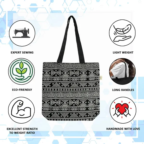 Black_&_White_Canvas_Abstract_Design_Tote_Bag_With_Zipper_And_Pocket