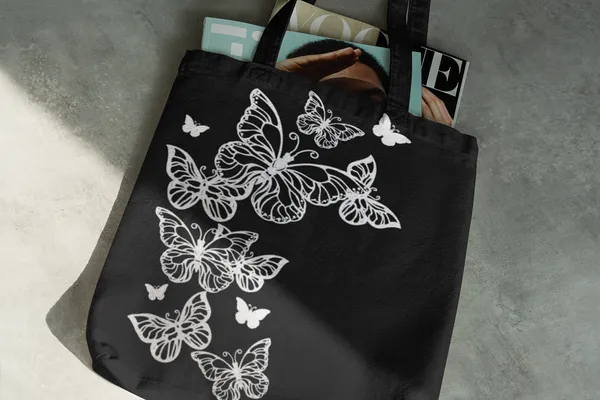 Black_Canvas_Butterfly_Tote_Bag_With_Zipper_Pocket
