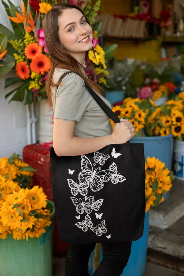 Black_Canvas_Butterfly_Tote_Bag_With_Zipper_Pocket