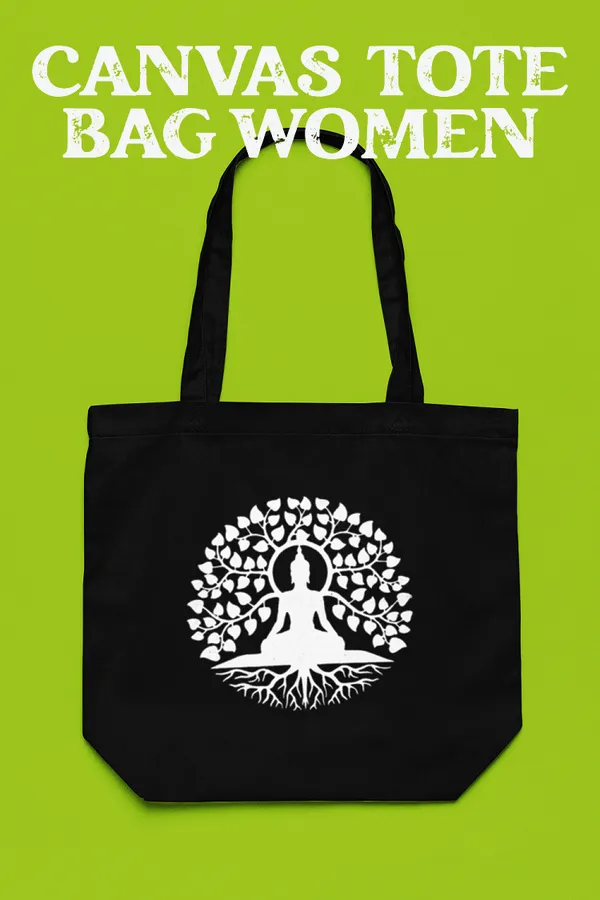 Black_&_White_Buddha_Tote_Bag_With_Zipper_And_Pocket