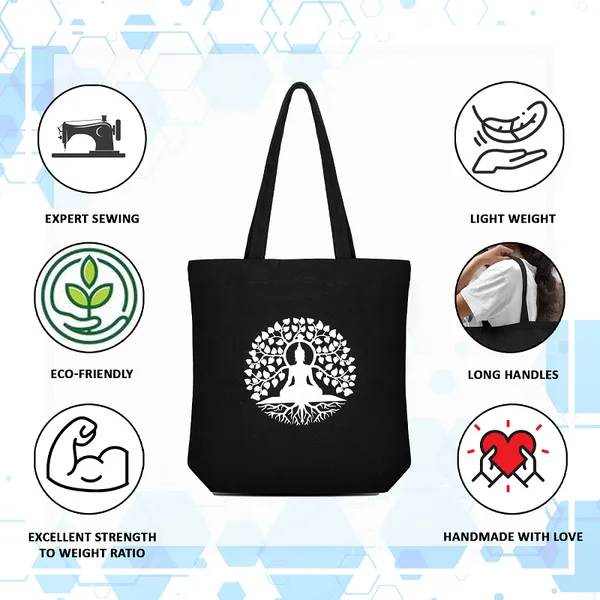 Black_&_White_Buddha_Tote_Bag_With_Zipper_And_Pocket