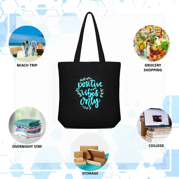 Black_Canvas_Positive_Vibes_Tote_Bag_With_Zipper_And_Pocket