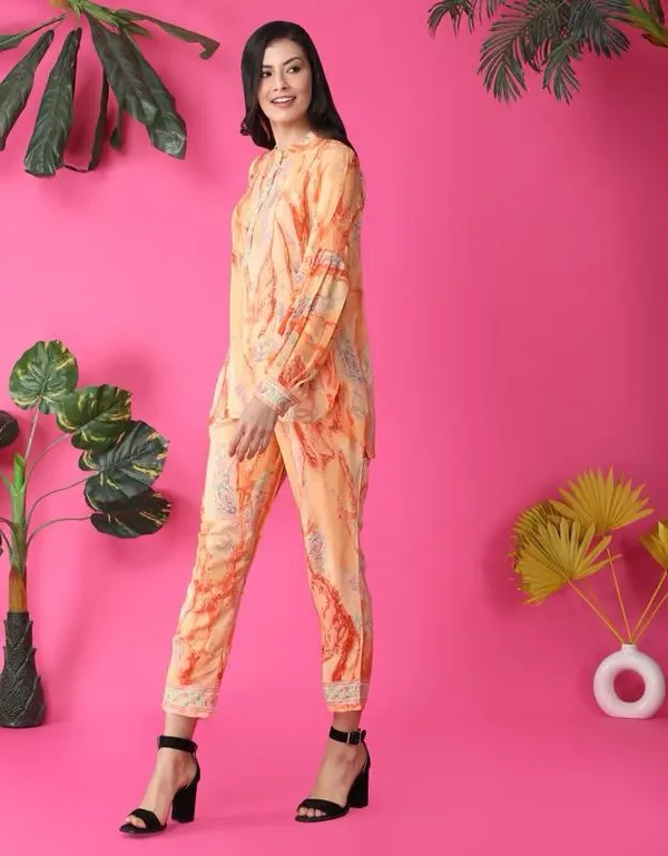 Orange_Rayon_Cotton_Co-Ords_For_Women