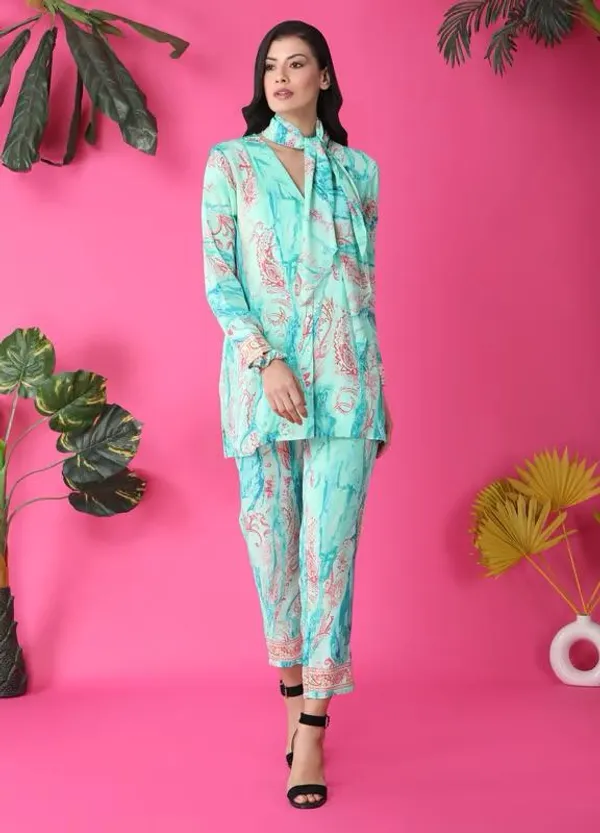 Turquoise_Blue_Rayon_Cotton_Co-Ords_For_Women