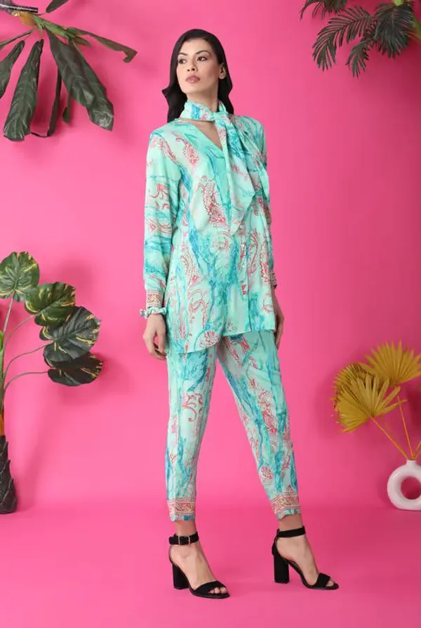 Turquoise_Blue_Rayon_Cotton_Co-Ords_For_Women