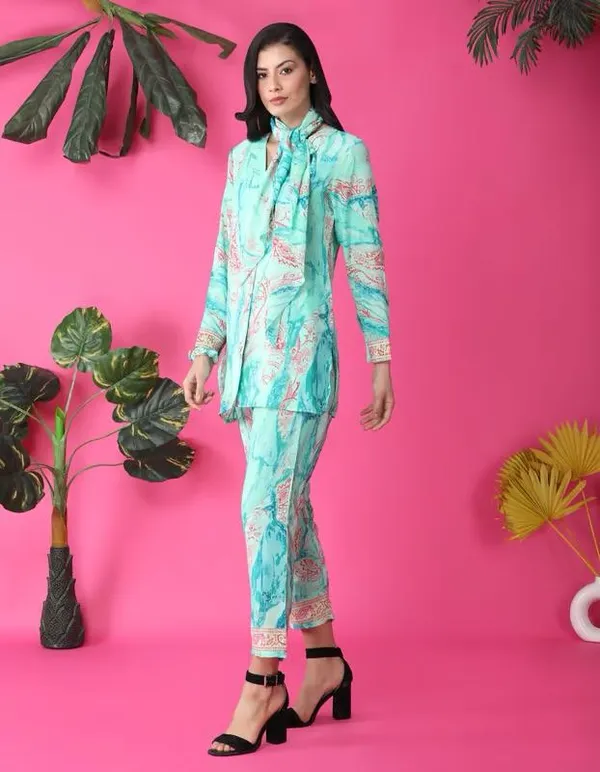 Turquoise_Blue_Rayon_Cotton_Co-Ords_For_Women
