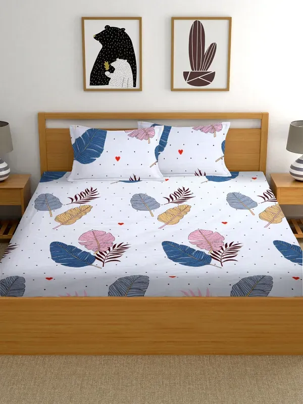 220_TC_Fitted_Falora_of_white_blooming_feathers_bedsheet_With_2_Pillow_Covers_(72X78X_Upto_10_Inches)_&_360_Degree_Elasticated