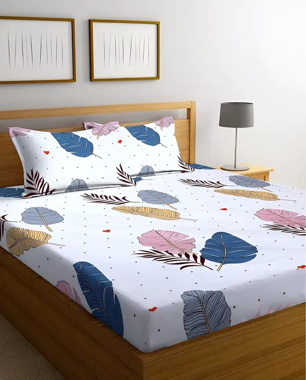 220_TC_Fitted_Falora_of_white_blooming_feathers_bedsheet_With_2_Pillow_Covers_(72X78X_Upto_10_Inches)_&_360_Degree_Elasticated