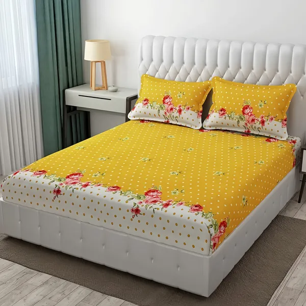 Yellow_Premium_Cotton_Essence_Radiant_Flowers_Bed_Sheet_with_pillow_cover