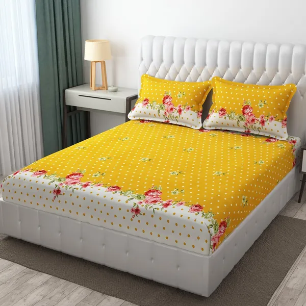 Yellow_Premium_Cotton_Essence_Radiant_Flowers_Bed_Sheet_with_pillow_cover