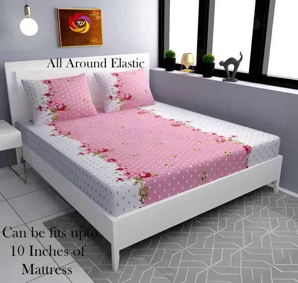 Falora_220_Thread_Count_Premium_Cotton_Fitted_Bedsheet_|_Char_Pink_Radiant_Flower_|_King/Queen/Double_|_72×78_/_60×78_Inches_|_360°_Elasticated_|_With_2_Pillow_Covers_(Up_to_8_Inches_Mattress)