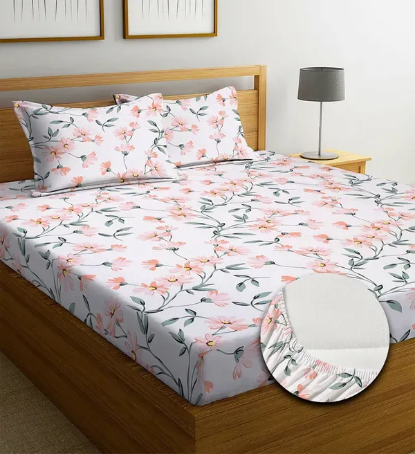 Falora_220_Thread_Count_Premium_Cotton_Fitted_Bedsheet_|_Elite_Elegant_Flower_|_King/Queen/Double_|_72×78_/_60×78_Inches_|_360°_Elasticated_|_With_2_Pillow_Covers_(Up_to_8_Inches_Mattress)