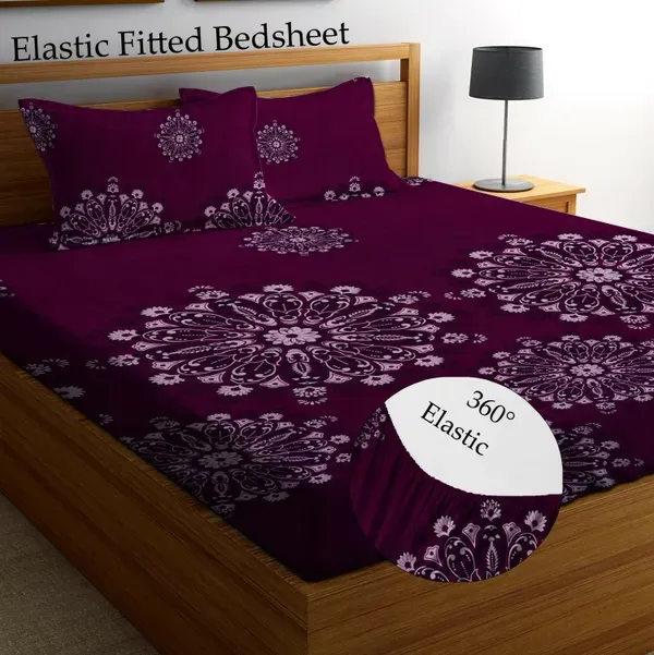 Falora_220_Thread_Count_Premium_Cotton_Fitted_Bedsheet_|_Madala_Art_Flower_Maroon_|_King/Queen/Double_|_72×78_/_60×78_Inches_|_360°_Elasticated_|_With_2_Pillow_Covers_(Up_to_8_Inches_Mattress)