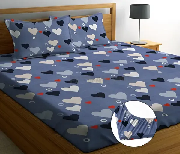 Falora_220_Thread_Count_Premium_Cotton_Fitted_Bedsheet_|_Midnight_Blue_Heart_Harmony_|_King/Queen/Double_|_72×78_/_60×78_Inches_|_360°_Elasticated_|_With_2_Pillow_Covers_(Up_to_8_Inches_Mattress)