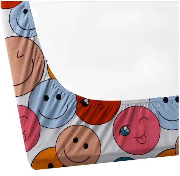 Falora_220_Thread_Count_Premium_Cotton_Fitted_Bedsheet_|_Multicolor_Smiley_Pop_|_King/Queen_|_Elasticated_|_With_2_Pillow_Covers