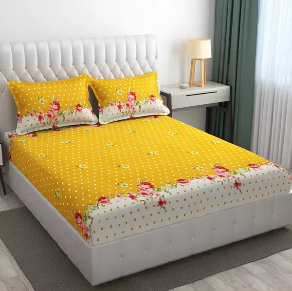 Falora_220_Thread_Count_Premium_Cotton_Fitted_Bedsheet_|_Radiant_Yellow_Flowers_|_King/Queen/Double_|_72×78_/_60×78_Inches_|_360°_Elasticated_|_With_2_Pillow_Covers_(Up_to_8_Inches_Mattress)