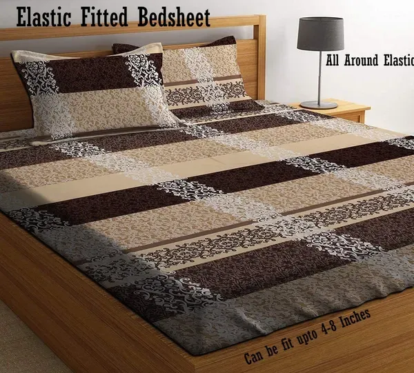 Falora_220_Thread_Count_Premium_Cotton_Fitted_Bedsheet_|_Royal_Mocha_Damask_Stripes_|_King/Queen/Double_|_72×78_/_60×78_Inches_|_360°_Elasticated_|_With_2_Pillow_Covers_(Up_to_8_Inches_Mattress)