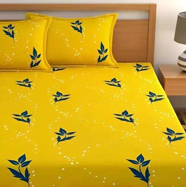 Falora_220_Thread_Count_Premium_Cotton_Fitted_Bedsheet_|_Yellow_Sunny_Greens_|_King/Queen_|_360°_Elasticated_|_With_2_Pillow_Covers