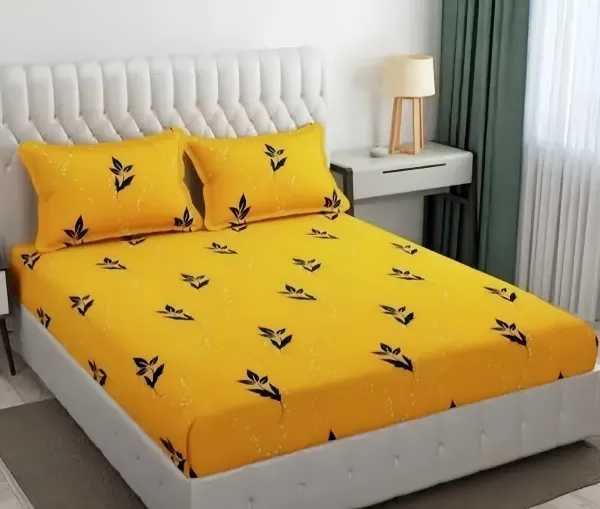 Falora_220_Thread_Count_Premium_Cotton_Fitted_Bedsheet_|_Yellow_Sunny_Greens_|_King/Queen_|_360°_Elasticated_|_With_2_Pillow_Covers