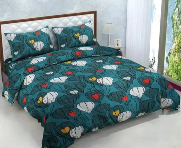 Peacock_Blue_Premium_Cotton_Essence_Divine_Leaves_Bed_Sheet_with_pillow_cover