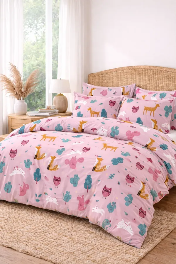 Falora_Pink_Forest_Tales_–_Kids_Premium_Cotton_Bedsheet