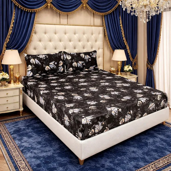 Falora®_Black_Floral_500_TC_Winter_Warm_Fitted_Bedsheet_360°_Elastic