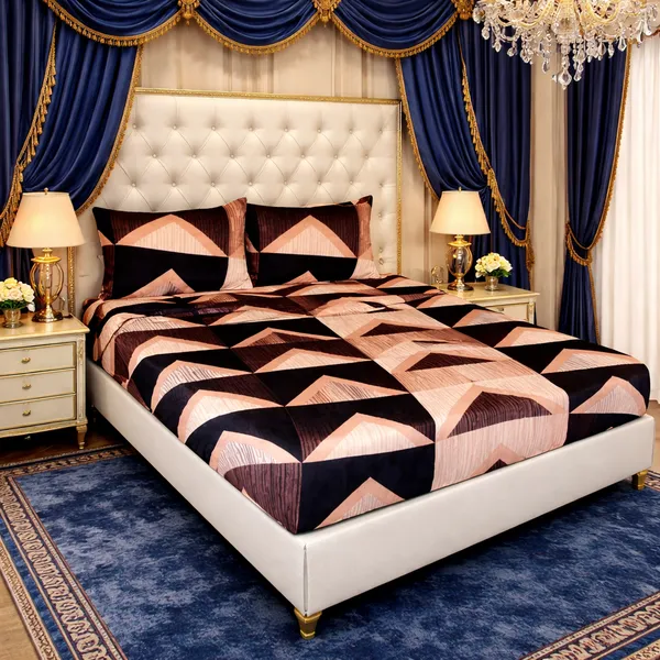 Falora®_Brown_Geometric_500_TC_Winter_Warm_Fitted_Bedsheet_360°_Elastic