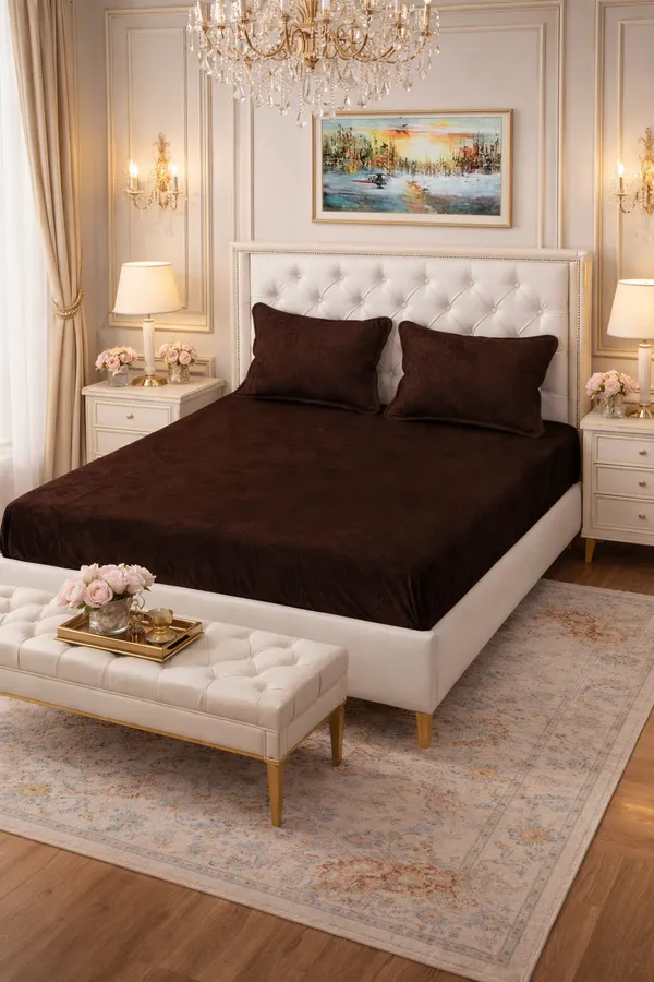 Falora®_Brown_Velvet_500_TC_Winter_Warm_Fitted_Bedsheet_72×78×8_Inch_360°_Elastic