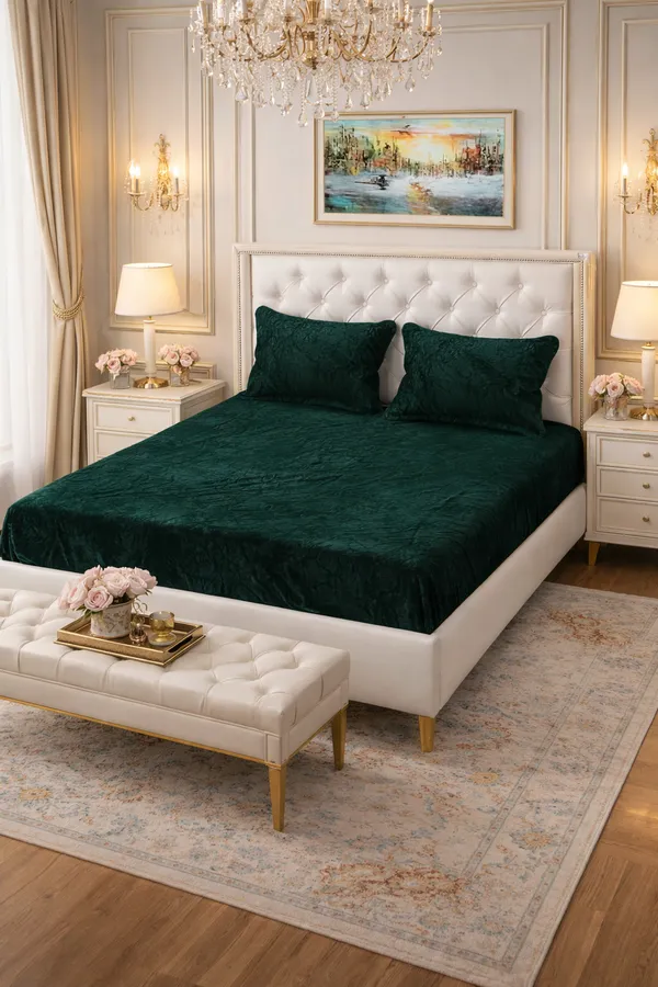 Falora®_Green_Velvet_500_TC_Winter_Warm_Fitted_Bedsheet_72×78×8_Inch_360°_Elastic_✅