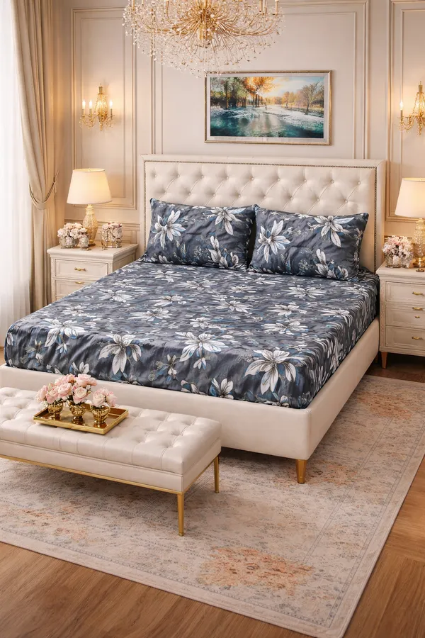 Falora®_Grey_Floral_500_TC_Winter_Warm_Fitted_Bedsheet_360°_Elastic