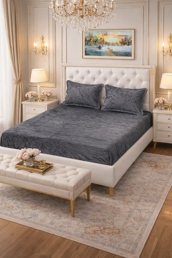 Falora®_Grey_Velvet_500_TC_Winter_Warm_Fitted_Bedsheet_72×78×8_Inch_360°_Elastic