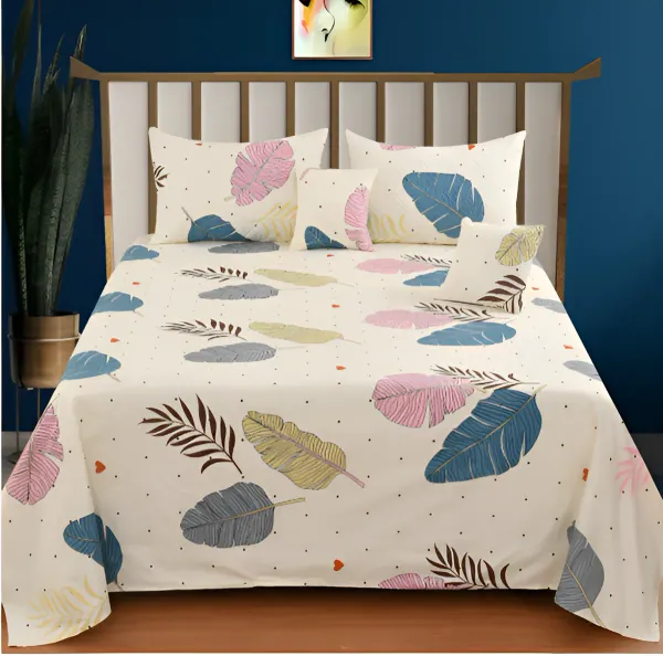 Off-White_Cotton_Aura_–_Blooming_Feather_Elegance_5-Piece_Bedsheet_Set_with_pillow_cover